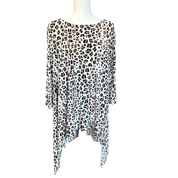 Chico's Womens 3/4 Sleeve asymmetrica Leopard/Cheetah Print Tunic Large (Size 2) - Picture 1 of 11